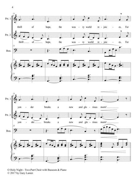 O HOLY NIGHT (Two-Part Choir for Treble Voices with Bassoon & Piano - Score & Parts included)