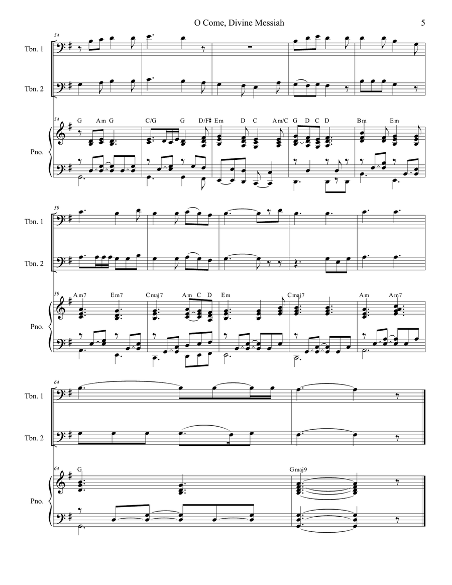 O Come, Divine Messiah (Trombone Duet) Trombone Duet scores gallery preview page 5