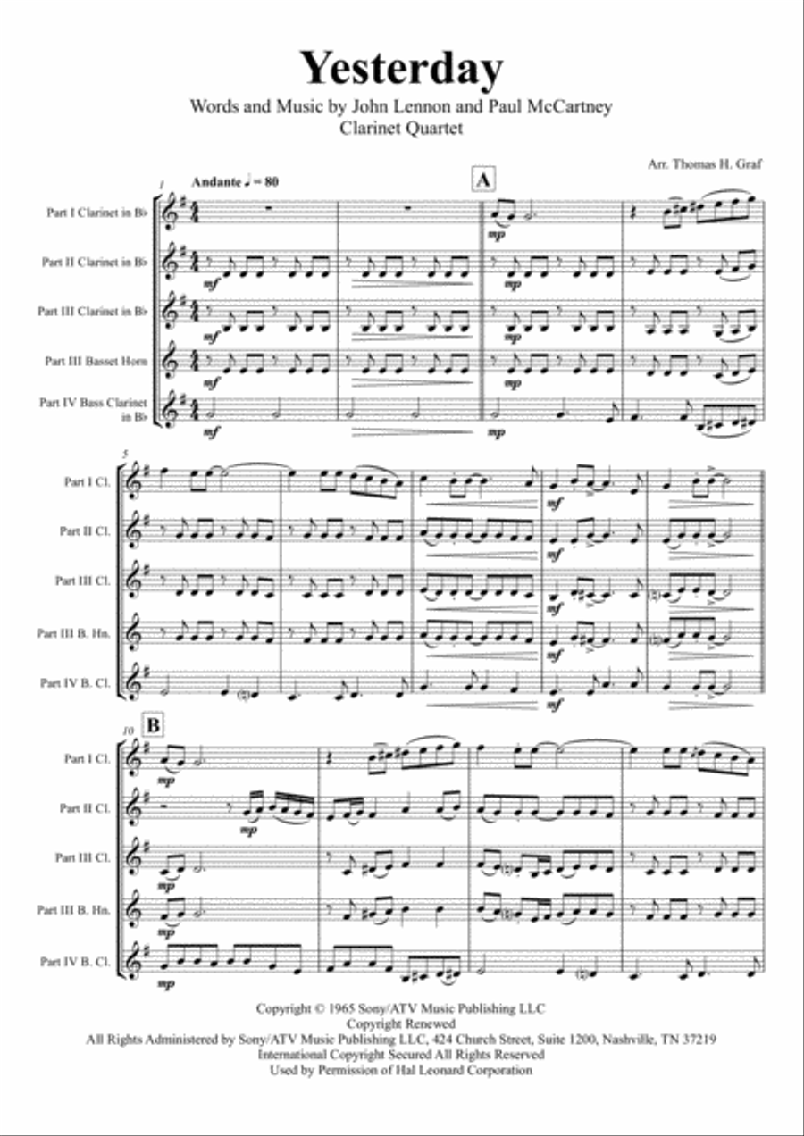 Yesterday Woodwind Quartet scores gallery preview page 1