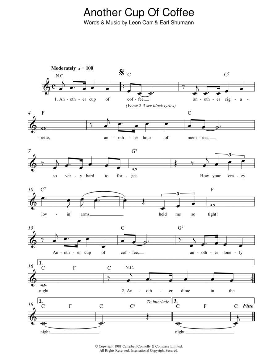 Another Cup Of Coffee Piano scores gallery preview page 1