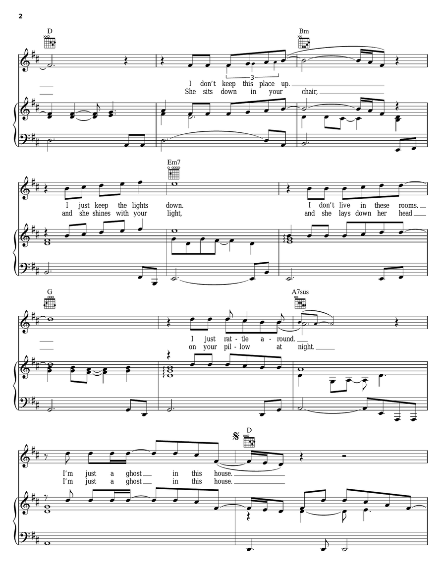 Ghost In This House Piano, Vocal, Guitar scores gallery preview page 2