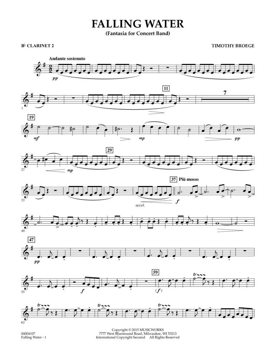 Falling Water - Bb Clarinet 2 B-Flat Clarinet scores gallery preview page 1