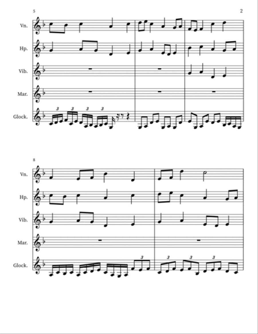 Ambrosia 6 for Violin, Harp, Vibra., Marimba, Glock. Small Ensemble scores gallery preview page 2