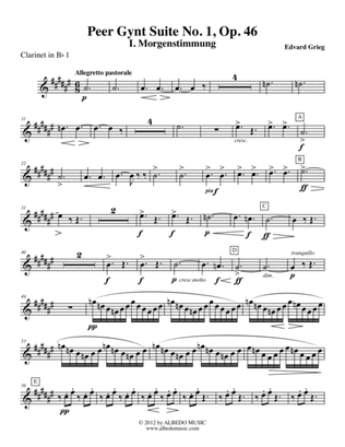 Grieg Peer Gynt Suite No.1 - Clarinet in Bb 1 (Transposed Part), Op.46