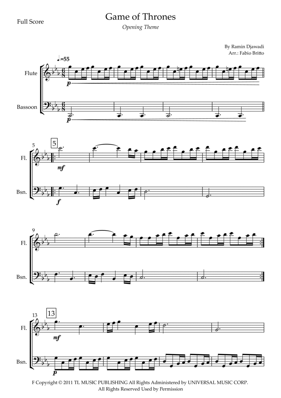 Game Of Thrones Game Of Thrones Woodwind Duet scores gallery preview page 1