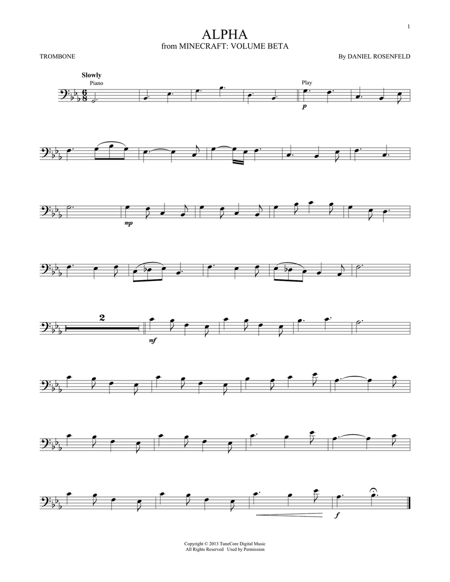 Alpha (from Minecraft) Trombone Solo scores gallery preview page 1