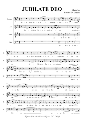 JUBILATE DEO, Roland De Lassus. For SATB Choir