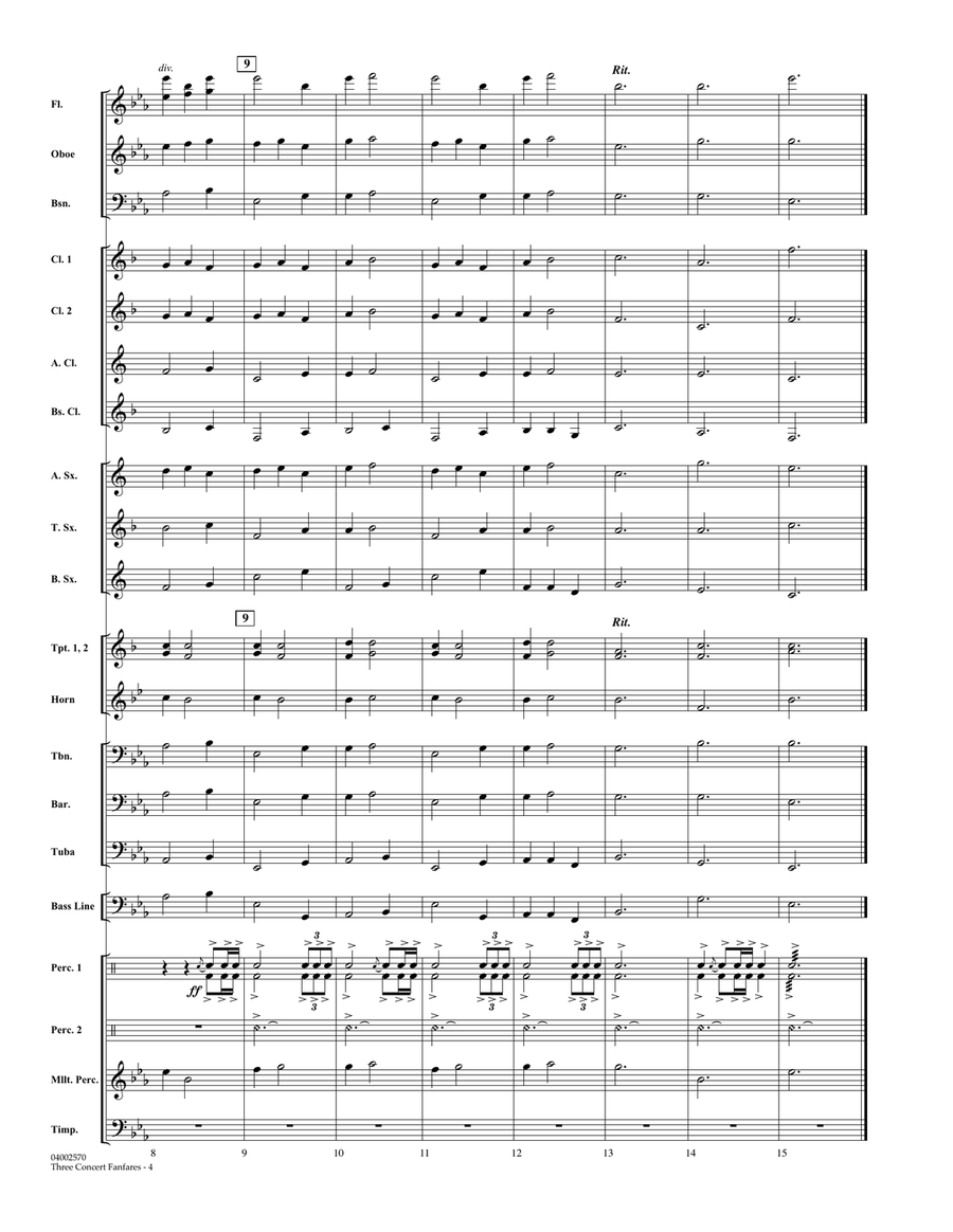 Three Concert Fanfares - Full Score Concert Band scores gallery preview page 2