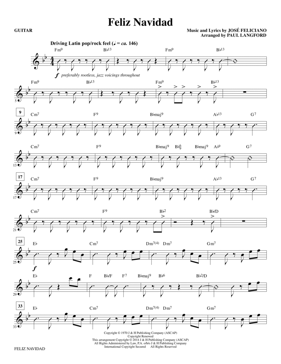 Feliz Navidad (arr. Paul Langford) - Guitar Choir scores gallery preview page 1