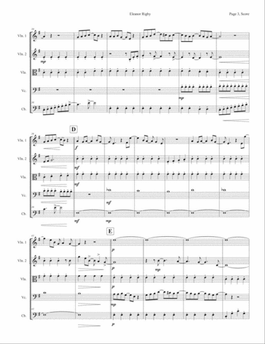Eleanor Rigby String Quintet scores gallery preview page 3