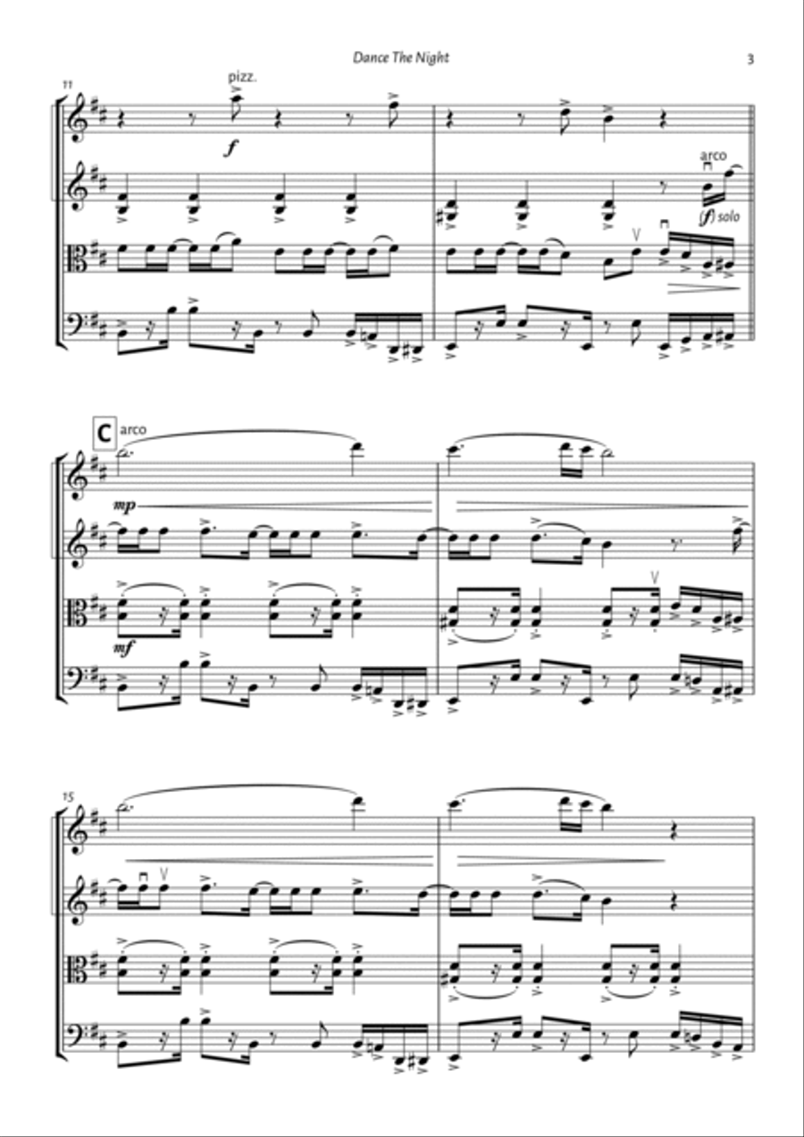 Dance The Night String Quartet scores gallery preview page 3