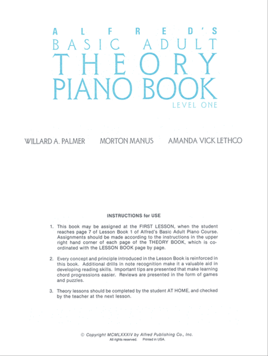 Alfred's Basic Adult Piano Course Theory, Book 1 Piano Method scores gallery preview page 2