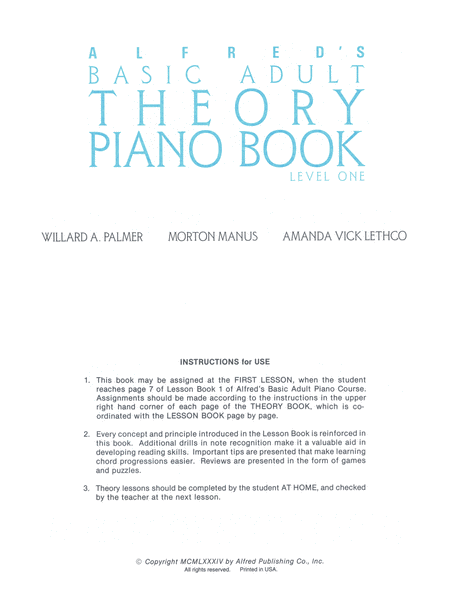 Alfred's Basic Adult Piano Course Theory, Book 1