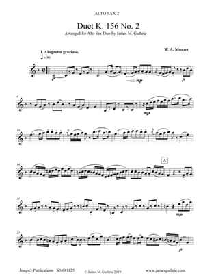 Book cover for Mozart: Duet K. 156 No. 2 for Alto Sax Duo