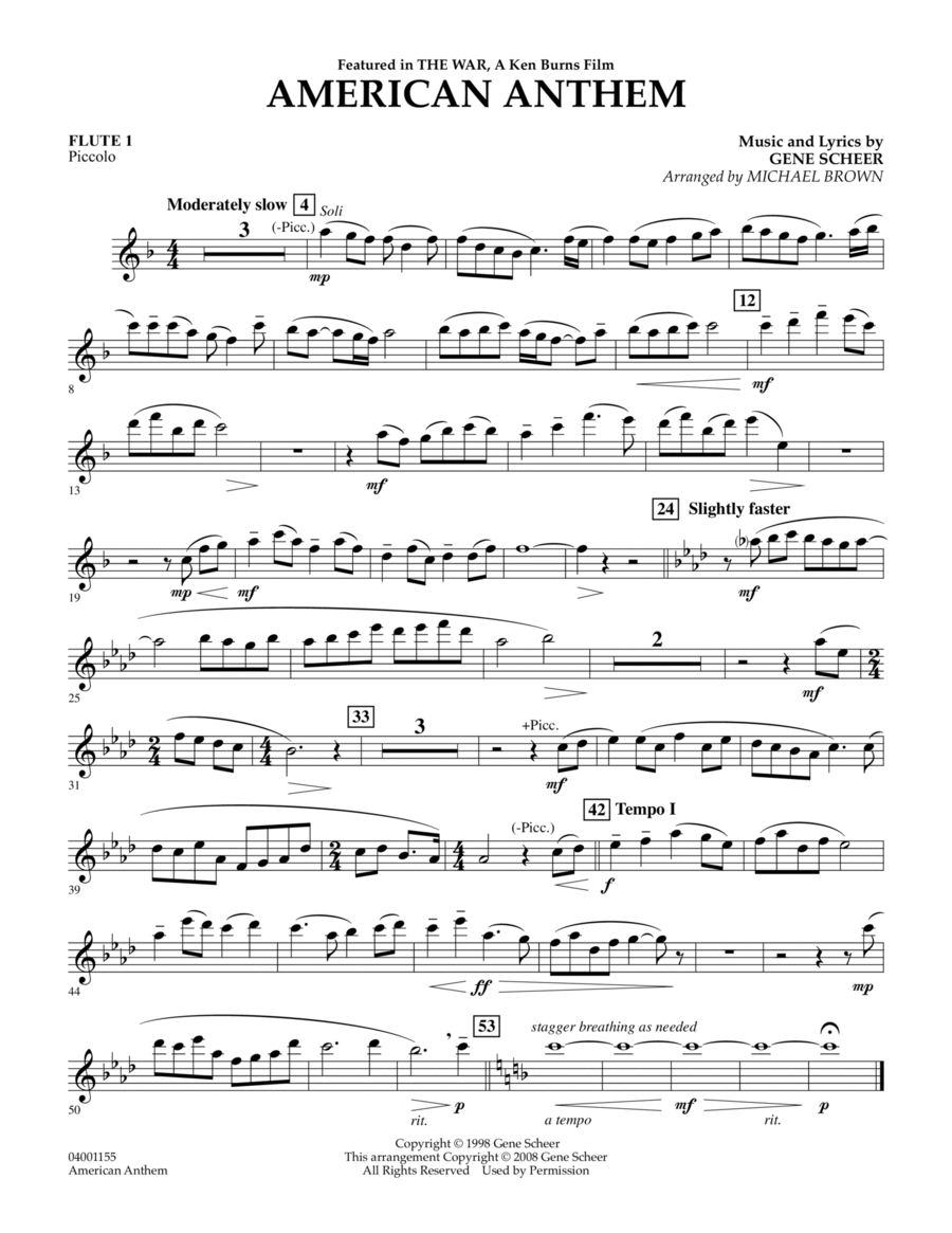 American Anthem (from The War) - Flute 1 (Piccolo)