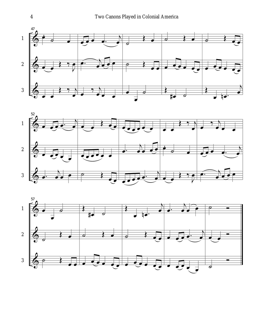 Two Canons Played in Colonial America for three horns Horn Solo scores gallery preview page 4