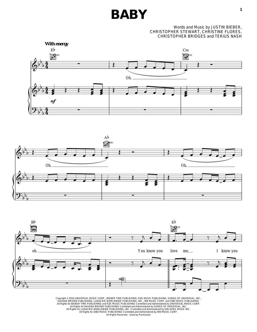 Baby (feat. Ludacris) Piano, Vocal, Guitar scores gallery preview page 1