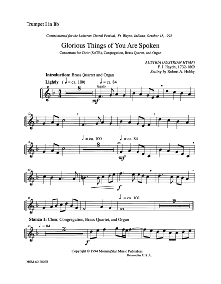 Glorious Things of You Are Spoken (Downloadable Instrumental Parts)