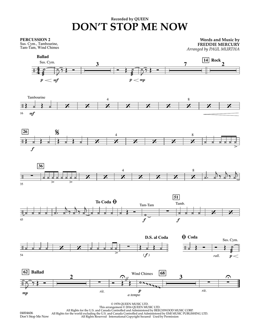 Don't Stop Me Now - Percussion 2 Concert Band scores gallery preview page 1