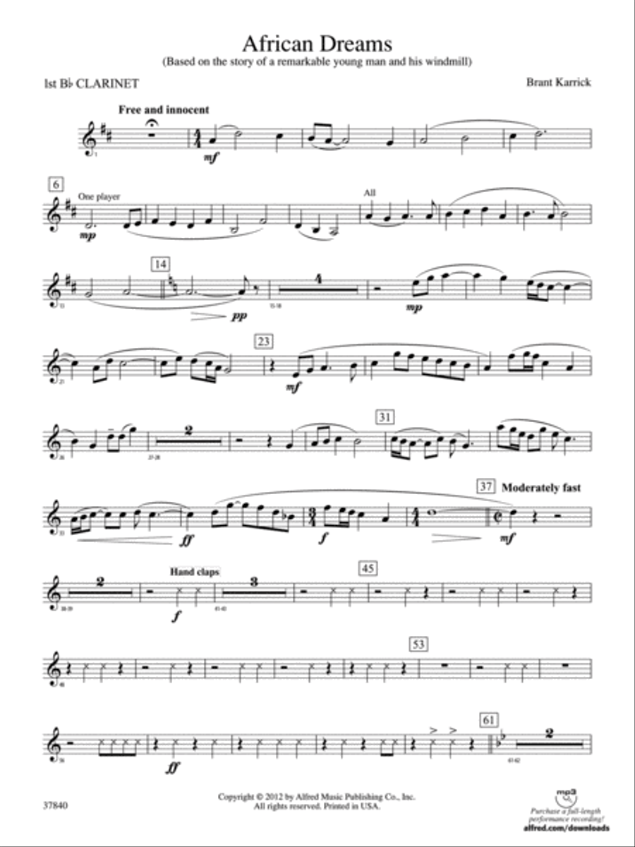 African Dreams: 1st B-flat Clarinet Concert Band scores gallery preview page 1