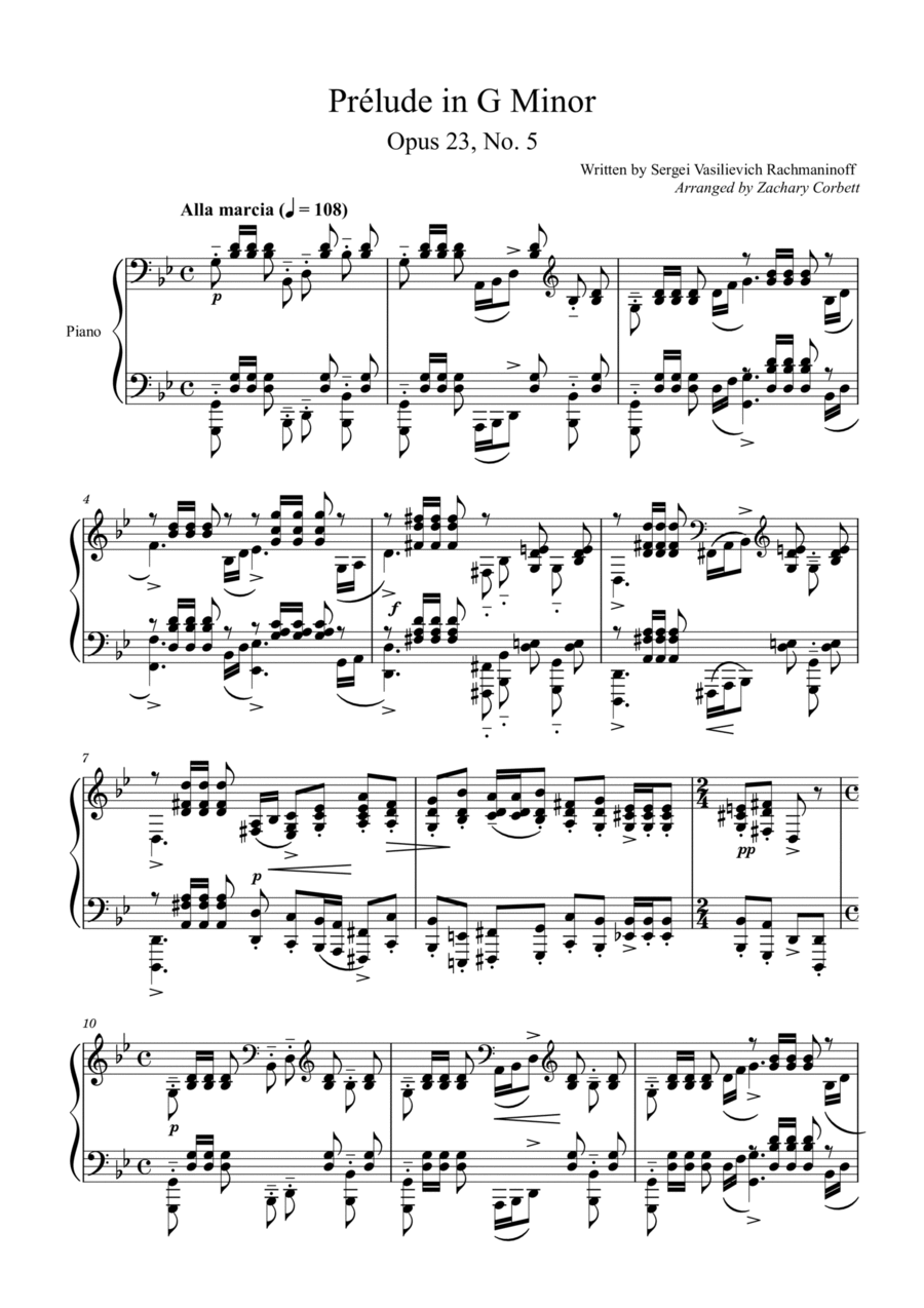 Prelude Opus 23 No. 5 in G Minor Piano Solo scores gallery preview page 1
