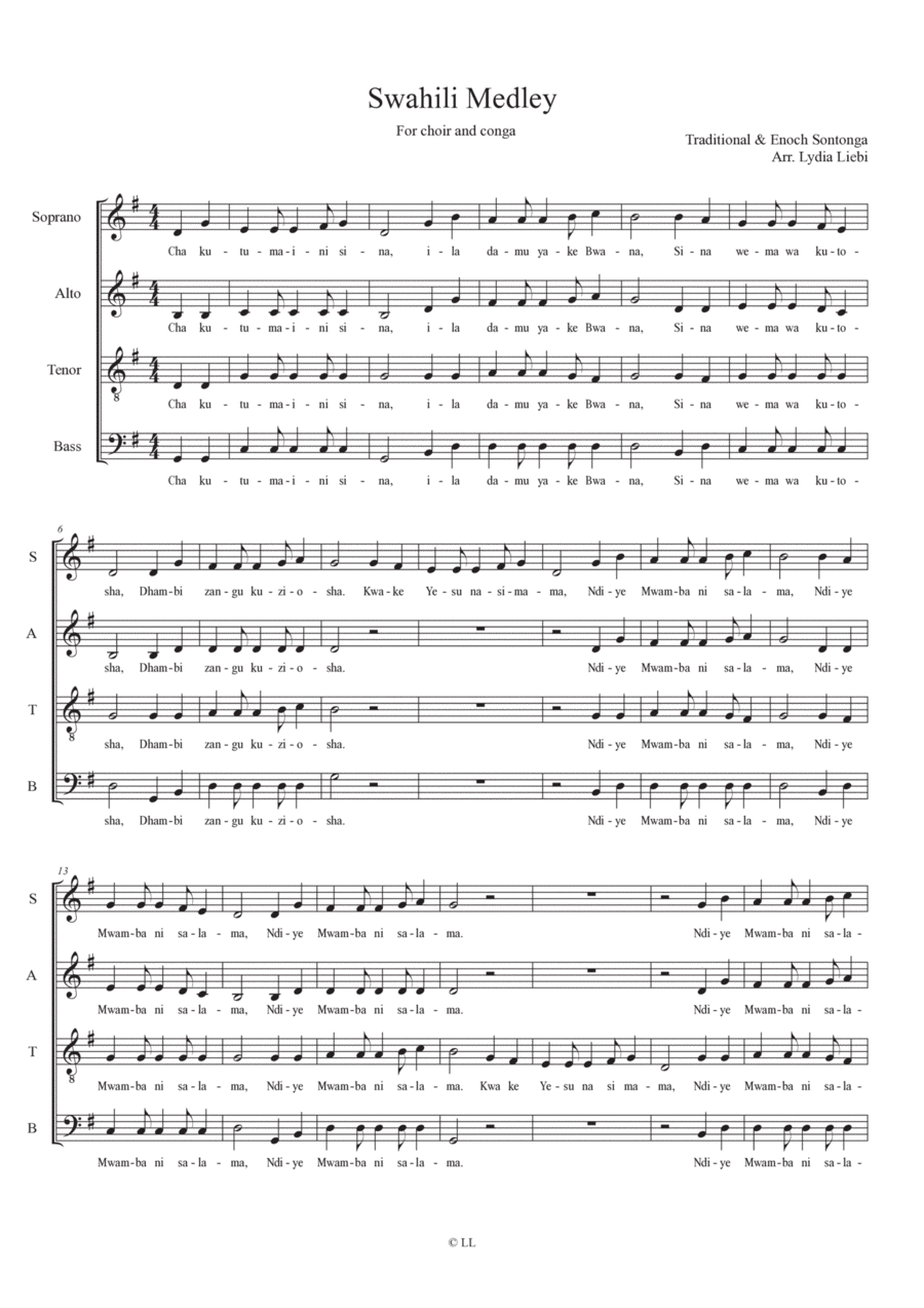 Cha Kutumaini Sina - Swahili Medley 4-Part scores gallery preview page 1