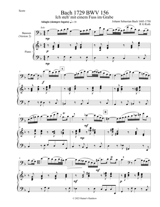 Book cover for Bach 1729 BWV 156 Adagio Bassoon Solo and Piano
