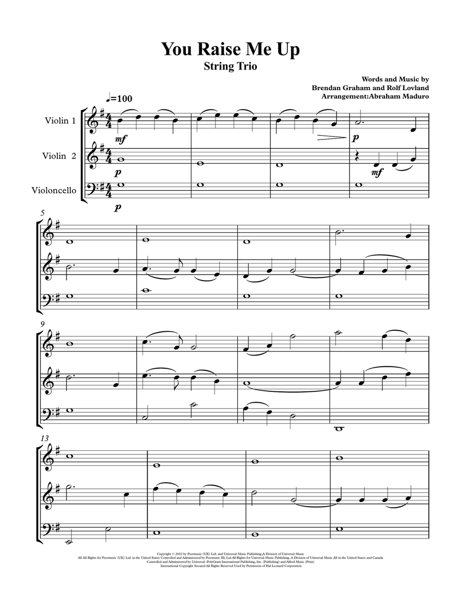 You Raise Me Up String Trio scores gallery preview page 1