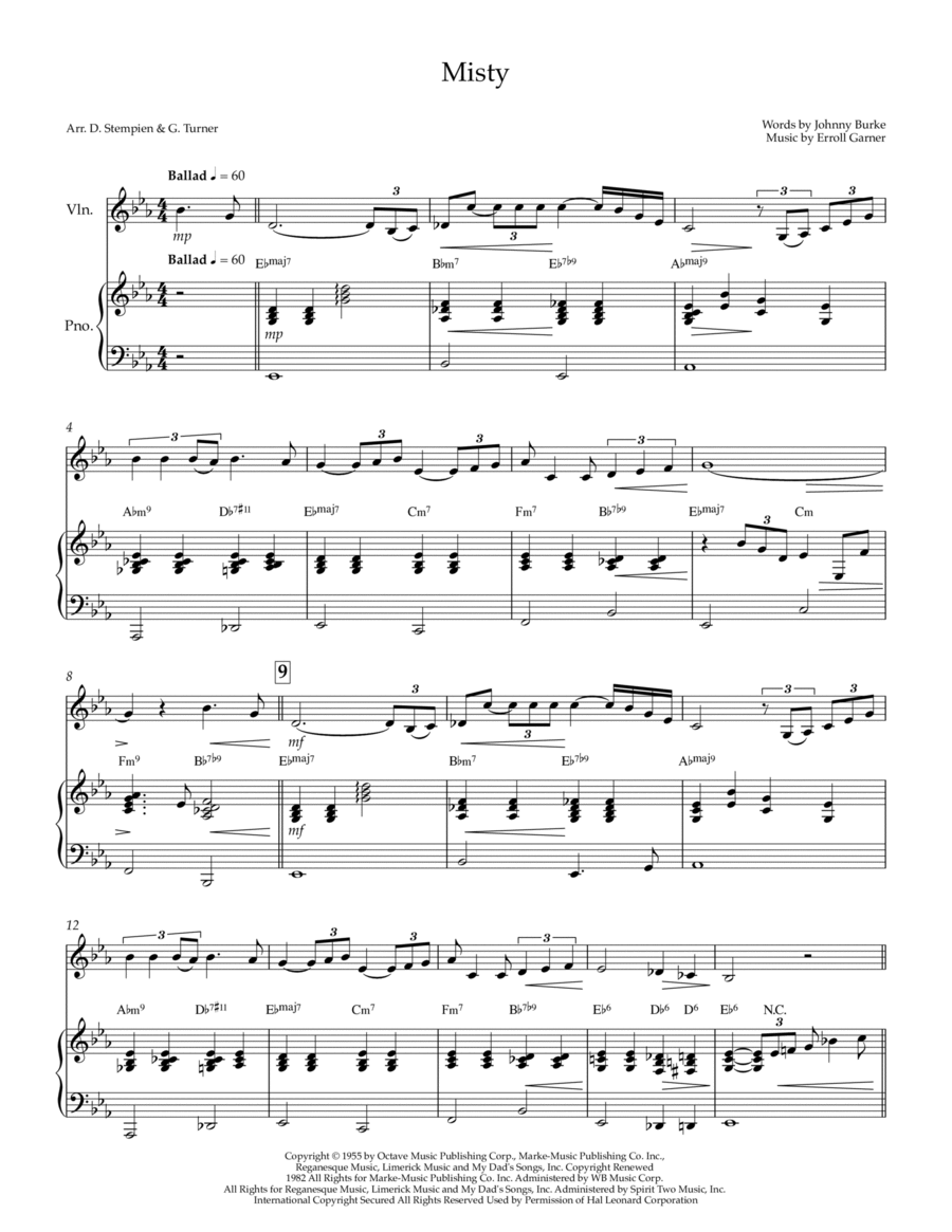 Misty Misty Violin Solo scores gallery preview page 1