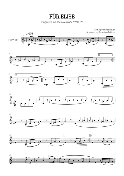 Beethoven • Für Elise / Pour Elise • french horn sheet music image number null