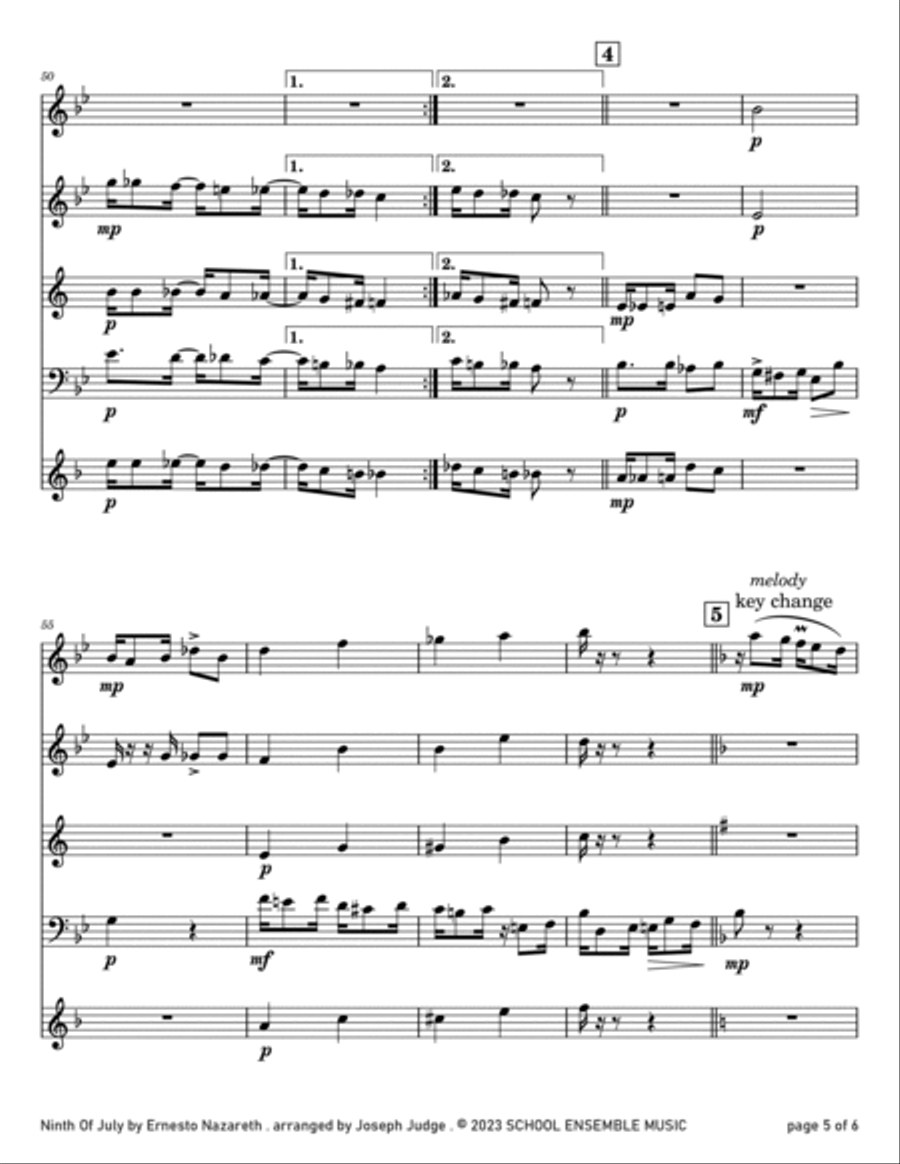 Ninth of July by Nazareth for Woodwind Quartet in Schools Woodwind Quartet scores gallery preview page 5