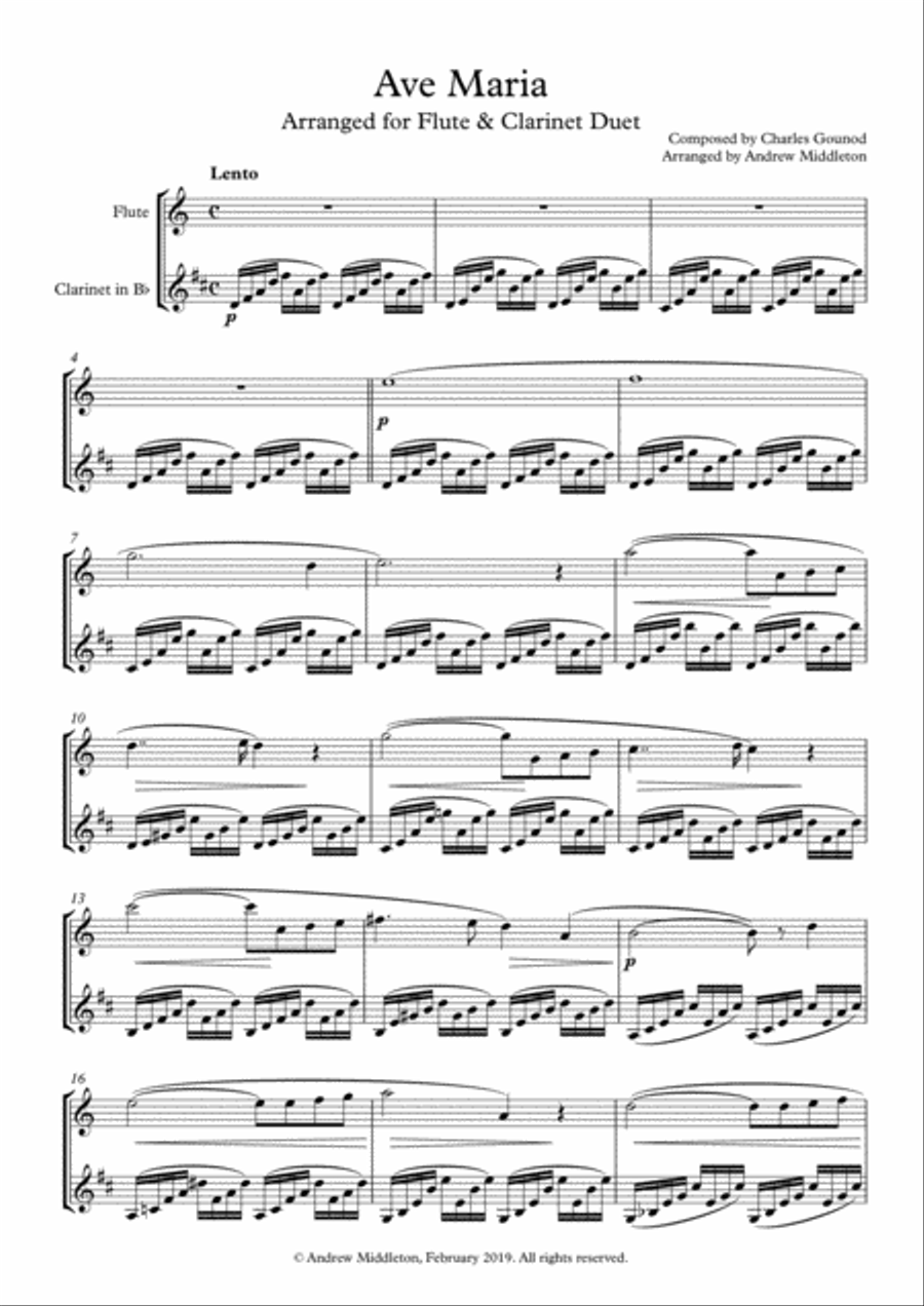 Ave Maria arranged for Flute & Clarinet Duet Woodwind Duet scores gallery preview page 3