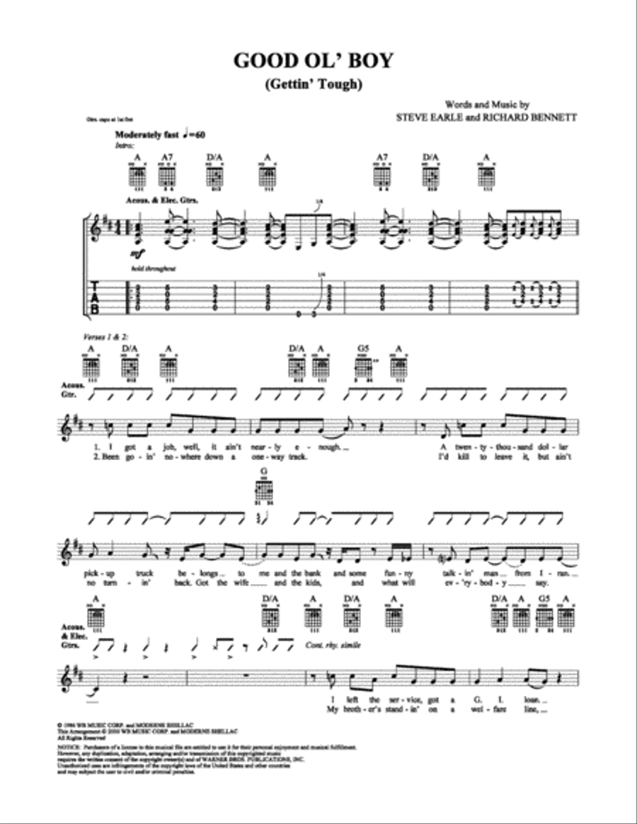 Good Ol' Boy (Gettin' Tough) Electric Guitar scores gallery preview page 1