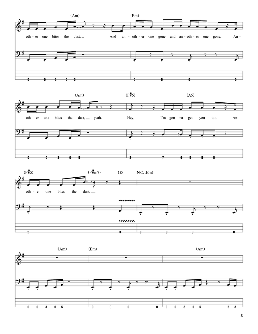 Another One Bites The Dust Acoustic Guitar scores gallery preview page 3
