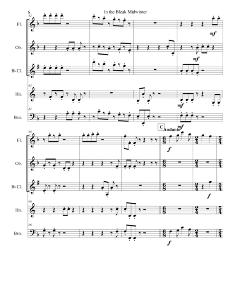 In the Bleak Midwinter Woodwind Quintet scores gallery preview page 6
