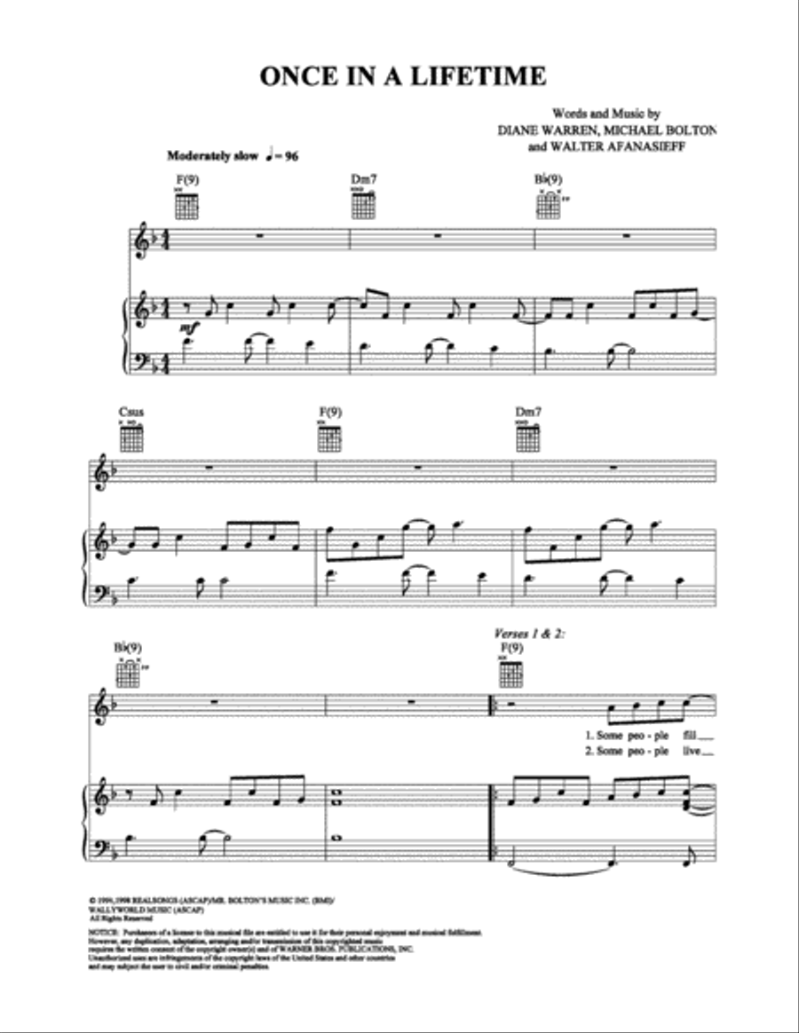 Once in a Lifetime Piano, Vocal, Guitar scores gallery preview page 1