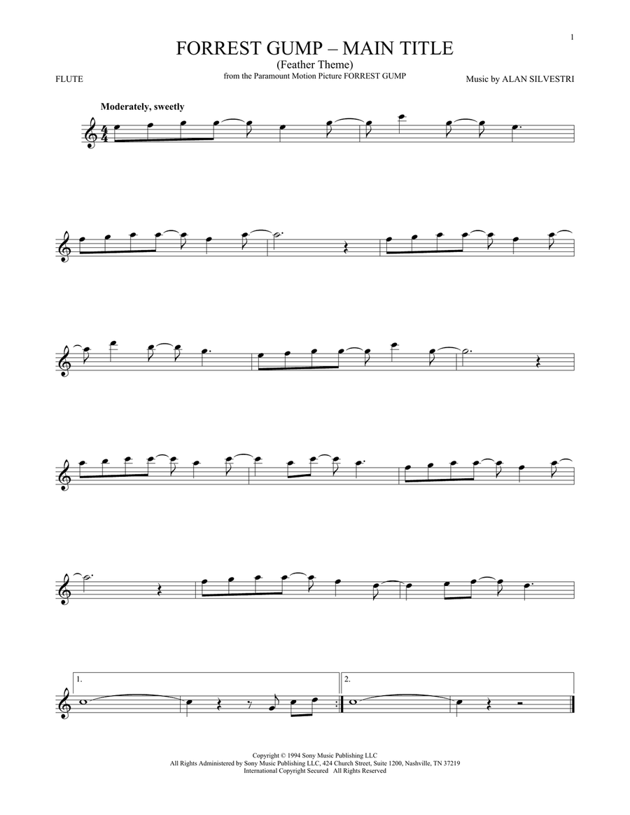 Forrest Gump - Main Title (Feather Theme) Flute Solo scores gallery preview page 1