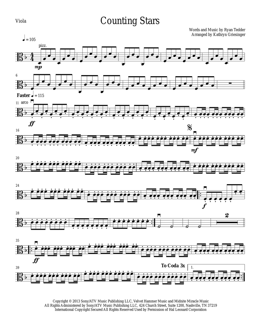 Counting Stars String Quartet scores gallery preview page 5