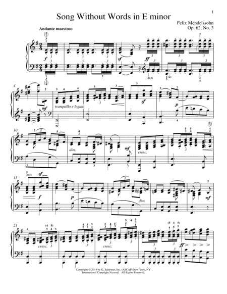 Song Without Words In E Minor, Op. 52, No. 3