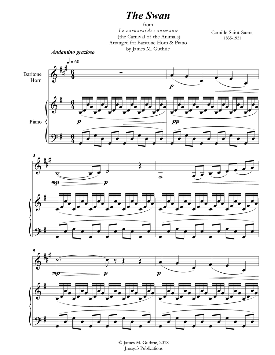 Saint Saens The Swan for Baritone Horn Piano