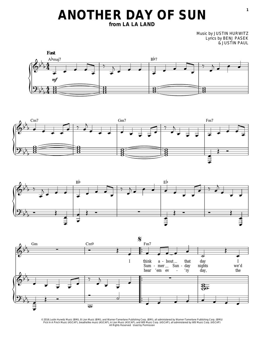 Another Day Of Sun (from La La Land) Voice scores gallery preview page 1