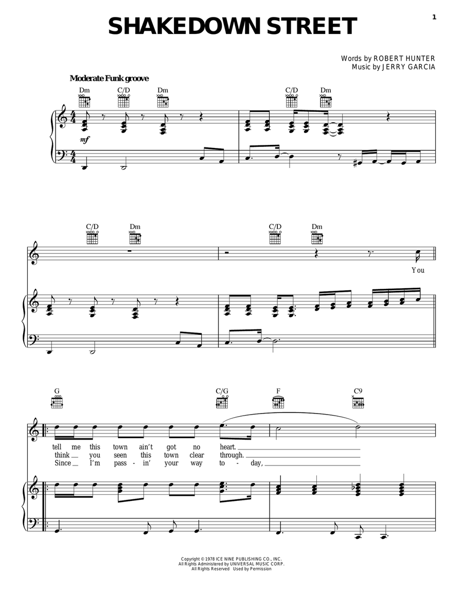 Shakedown Street Piano, Vocal, Guitar scores gallery preview page 1