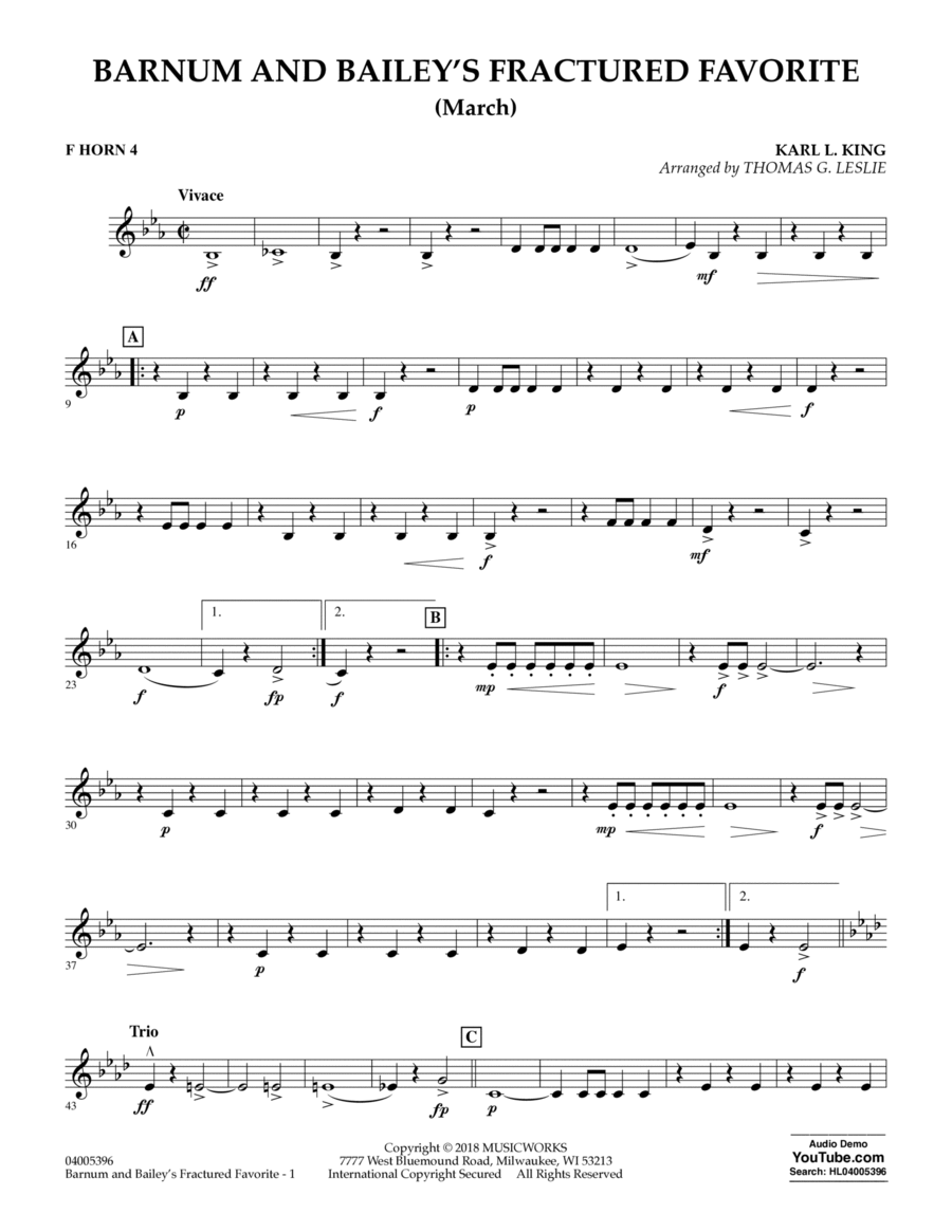 Barnum and Bailey's Fractured Favorite - F Horn 4 Horn scores gallery preview page 1