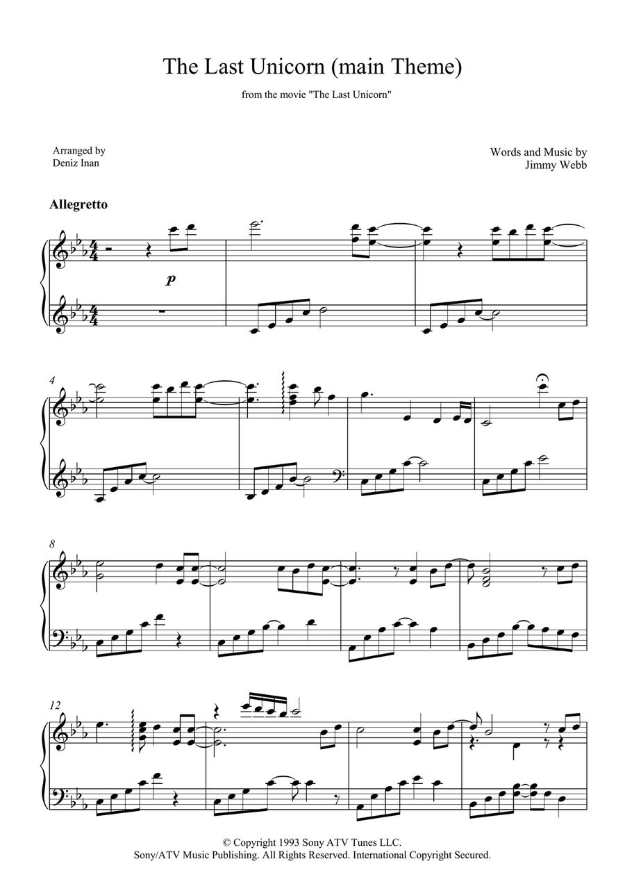 The Last Unicorn (main Theme) Piano Solo scores gallery preview page 1
