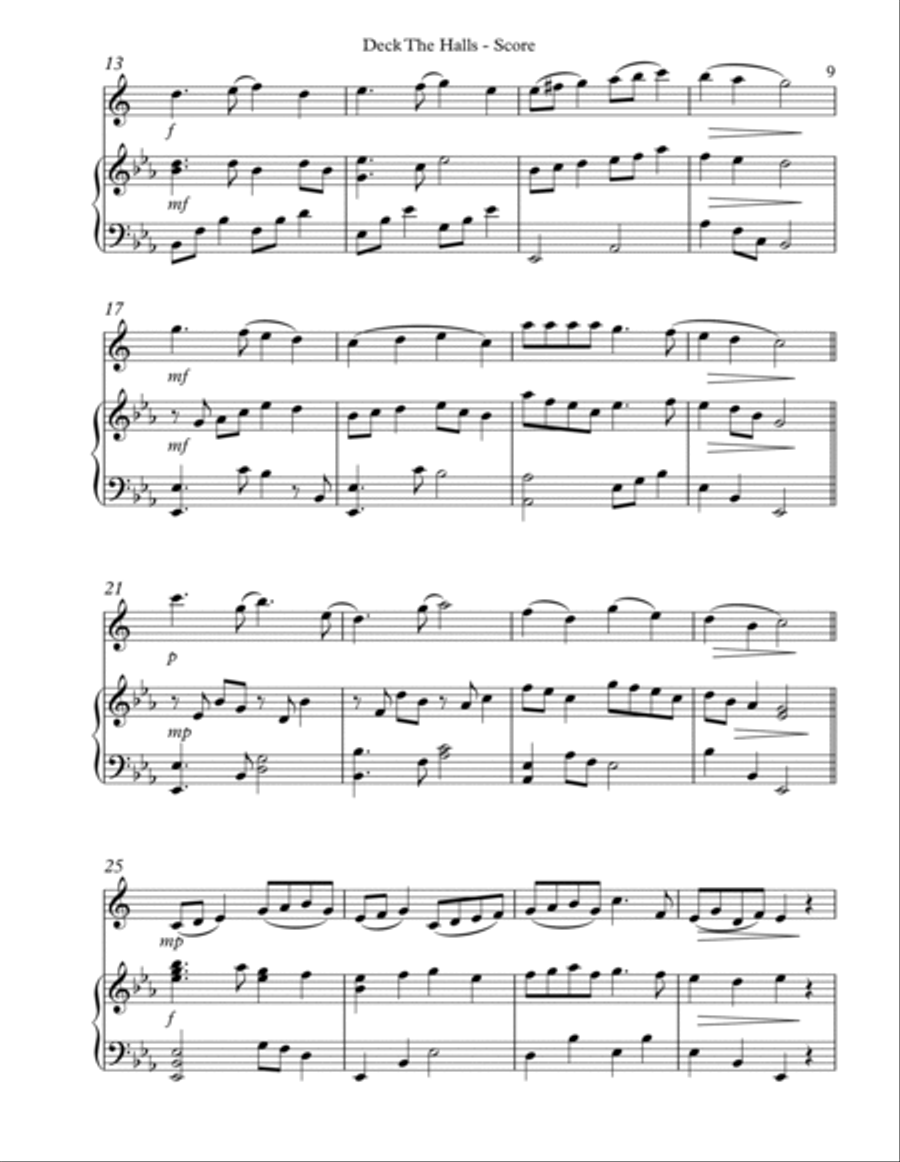 Deck The Halls, Duet for Eb Alto Saxophone and Lever Harp Alto Saxophone scores gallery preview page 3