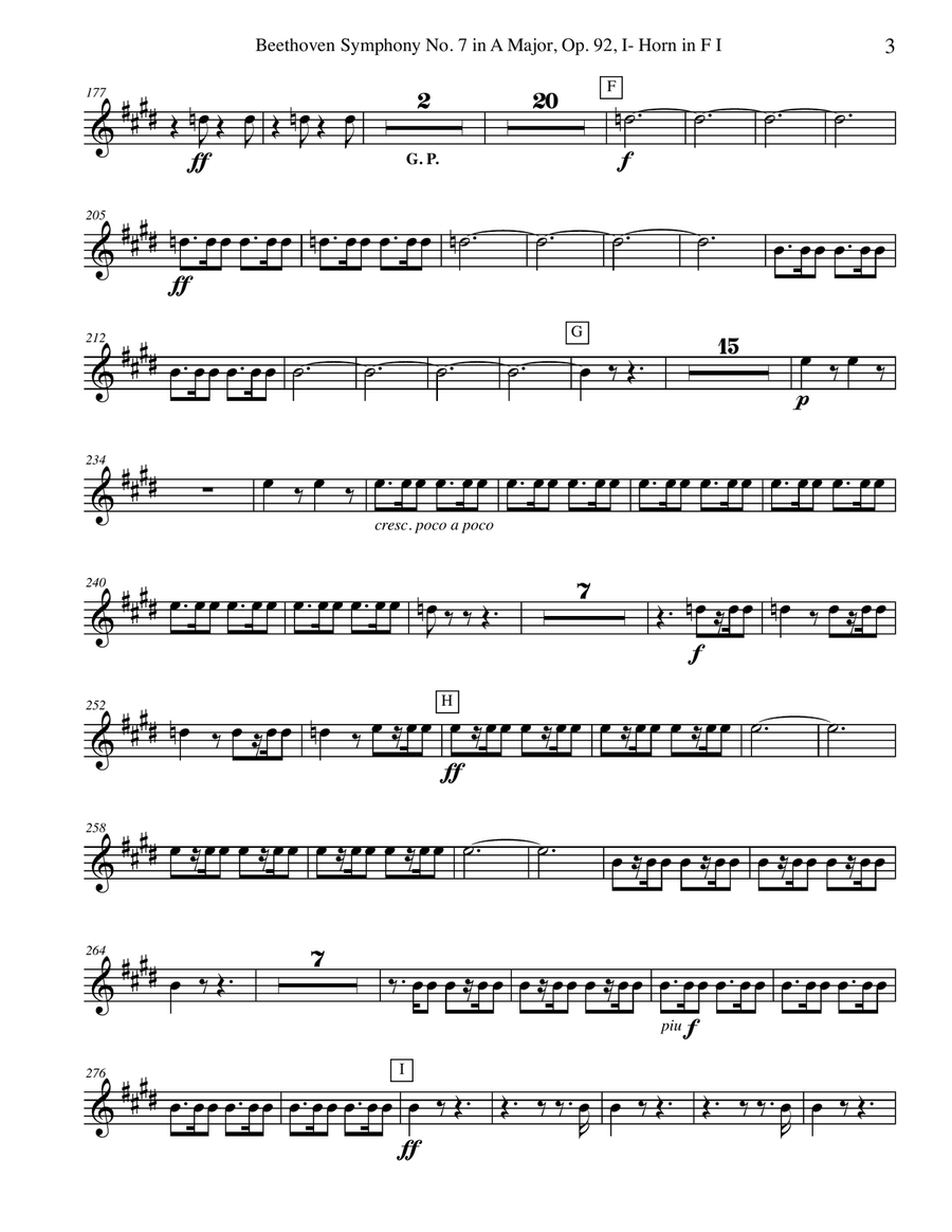 Beethoven Symphony No. 7, Movement I - Horn in F 1 (Transposed Part), Op. 92 Horn Solo scores gallery preview page 3
