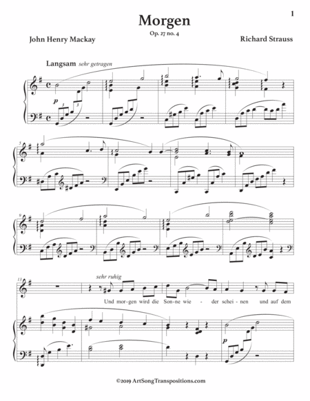 Morgen, Op. 27 no. 4 (in 2 high keys: G, G-flat major)
