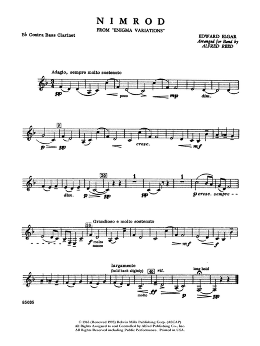 Nimrod (from Elgar's Variations): B-flat Contrabass Clarinet