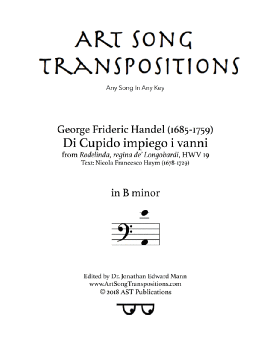 HANDEL: Di Cupido impiego i vanni (transposed to B minor) Voice scores gallery preview page 1