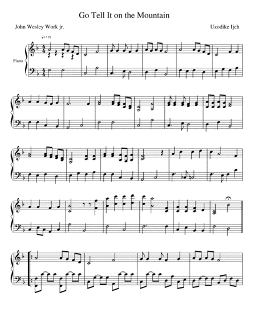 Go Tell It on the Mountain Easy Piano scores gallery preview page 1